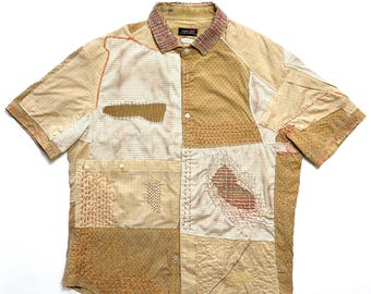 koszula w stylu patchwork, farbowana, szyta ręcznie ściegiem maszynowym sashiko na zamówienie 1 z 1
