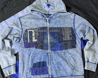 Bluza z kapturem z patchworku Boro. Boro, ściegi sashiko