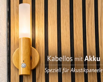 Battery-powered LED wall light for acoustic panels – with custom 3D-printed bracket | wireless, no drilling required | wall lamp with motion sensor for hallways