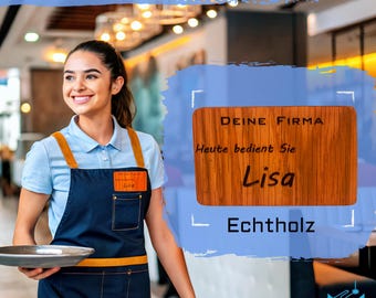 Real wood nameplate for restaurants – Individual laser engraving & magnet