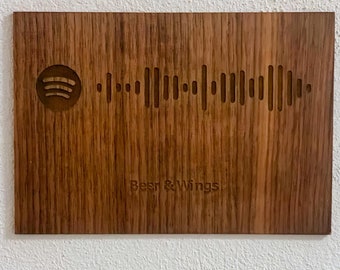 Spotify code engraving on wood