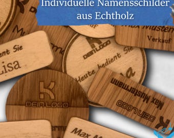 Real wood name badge – Individual laser engraving with pin
