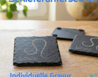 Personalized slate coasters with zodiac sign • Laser engraving • Constellation gift • Individual & handmade