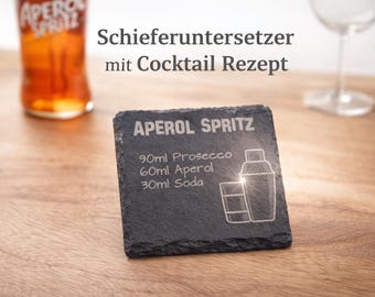 Unique slate coasters with engraved cocktail recipes