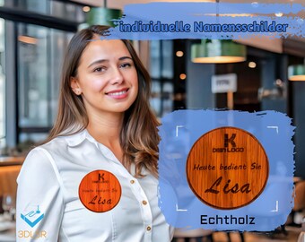 Round real wood nameplate for restaurants – Individual laser engraving & magnet