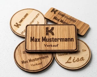 Real wood nameplate – Individual laser engraving with magnet