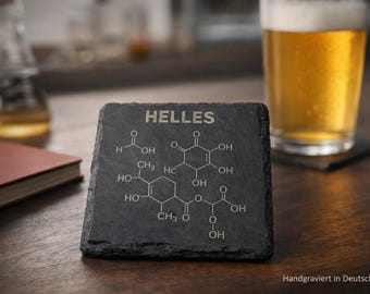 Slate coaster with molecule engraving – hand-engraved, gift for chemists & design lovers