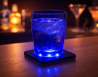 Personalized LED coaster with engraving, made of wood | Light-up coaster | Gift for men & women | Birthday, Christmas