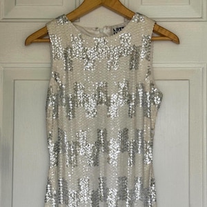 Vintage Silver Sequin Dress | 80s Sleeveless Party Cocktail Dress, Size 6, Free Shipping