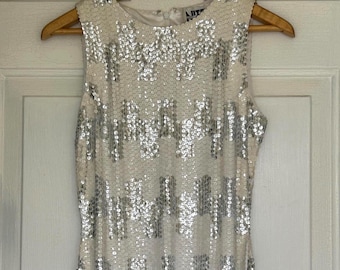 Vintage 80s Silver Sequin Cocktail Dress - Sleeveless Size 6