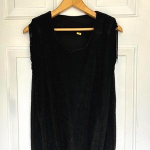 Vintage Black with Gold Sheen Flapper Dress – 1920s Inspired Fringe Sequin Party Dress - Size 5/6, Free Shipping