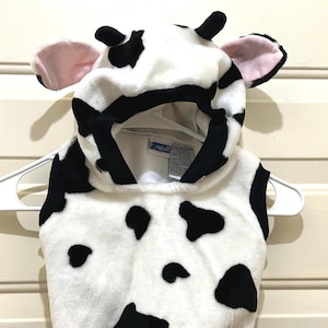 Vintage Baby Cow Costume: Plush Hooded Vest, Size 9-12 Months