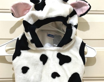 Vintage Baby Cow Costume – Infant Size 9–12 Months – Soft Plush Hooded Vest - Great Condition - Halloween, Dress-up - Free Shipping
