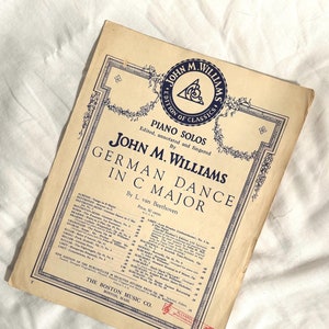 RARE Vintage 1929 German Dance in C Major by Beethoven PIANO sheet music piano solos edited annotated and fingered by John M Williams