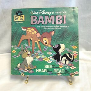 História Vintage de BAMBI, livro de leitura em grupo com 24 páginas e disco, 33 1/3 RPM, Walt Disney nº 309, ver, ouvir e ler, 1977