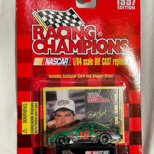 Vintage Die-Cast Car BOBBY LABONTE #18 Racing Champions NASCAR 1997 Edition 1/64 scale replica including collector card and display stand