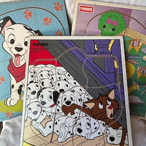 RARE Vintage Children&#39;s Playskool and Mattel WOODEN PUZZLES - Set of 3 different puzzles, 8 - 9 med size pcs each Great Condition Ages 2-5