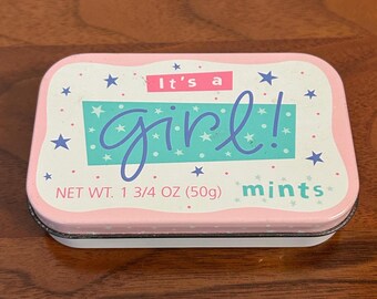 Vintage It's a Girl Mints Zinn 3 3/4 "- Pink Babyparty-Andenken