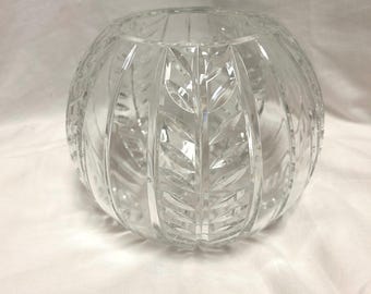 Vintage Lead Crystal Fishbowl Vase: Heavy Cut Glass Centerpiece