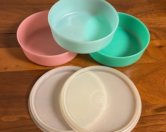 Vintage Tupperware Snackschalen-Set - Rosa, Grün, Blau, Serie 1286 (2 Deckel)