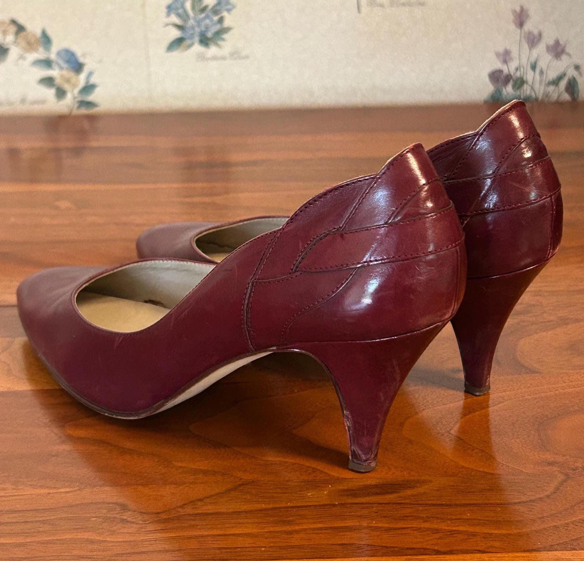 Vintage Burgundy Heels - Etsy VINTAGE‎ Leather Maroon Stilettos main image 0