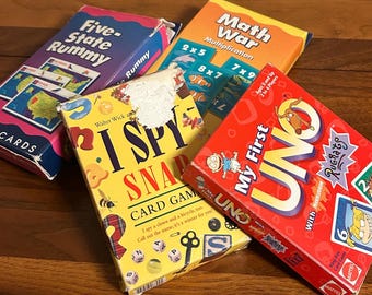 Vintage Card Games - Choose Your Game: Rummy, I Spy Snap, Math War, First UNO