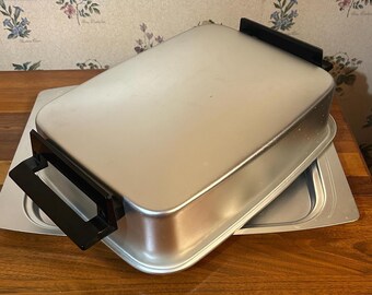 Vintage Stainless Steel Covered Serving Tray 19" - Rectangular Buffet Server