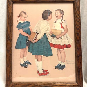 STAMPA incorniciata vintage di NORMAN ROCKWELL Il controllo per il dente mancante Cornice in legno e stampa 15 1/2" x 12 1/2" Ottime condizioni