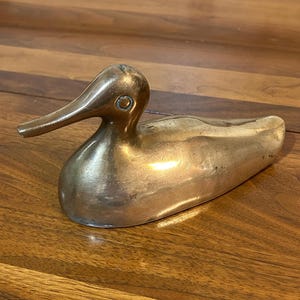 Vintage Large Brass Duck 7&quot; Long x 3 1/2&quot; Tall Heavy Paperweight Figurine