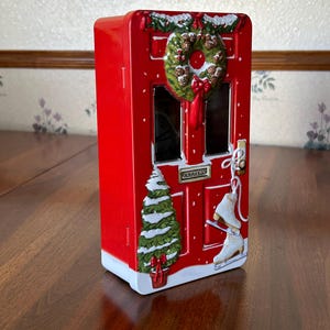 Vintage Rectangular Harry London Christmas Tin 8 1/4" x 4 1/2" - Raised Graphics Holiday Storage