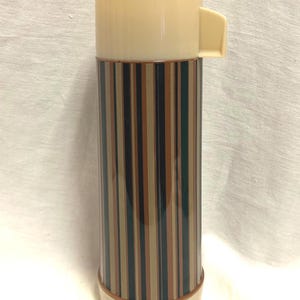 RARE Vintage Aladdin Brown STRIPED Coffee THERMOS 1970&#39;s Great Condition Free Shipping