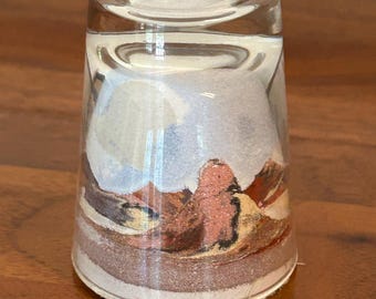 Vintage Sand Art Paperweight Desert Scene Acrylic Dome Retro Desk Decor 2.5"