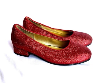 Vintage Calliope Ruby Red Sparkle Shoes - Girl's Size 12 Slip-Ons