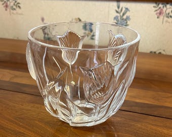 Vintage Glass Bowl with Raised Flower Design 5" Tall 5 1/2" Diameter