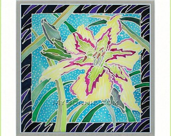 DAY LILY. Day Lilies. Colorful. Flower Garden. Yellow. Pink. Turquoise. Watercolor. Intimate. Decor. Graphic Design. Wall Art. Signature.