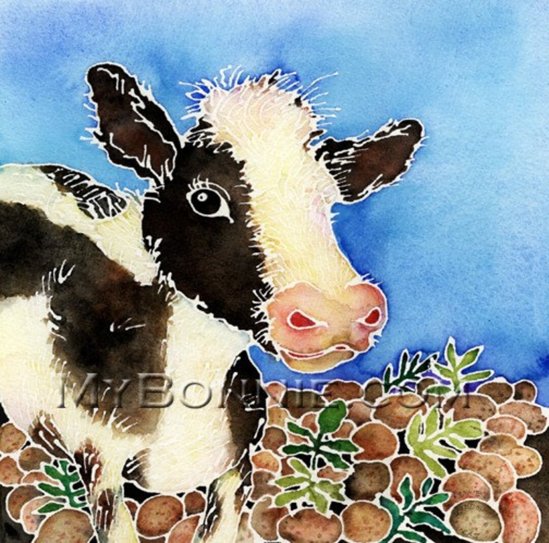 COW. POTATO. Cow Art. Kitchen Art. Decor. Black. White. Sky. Graphic ...