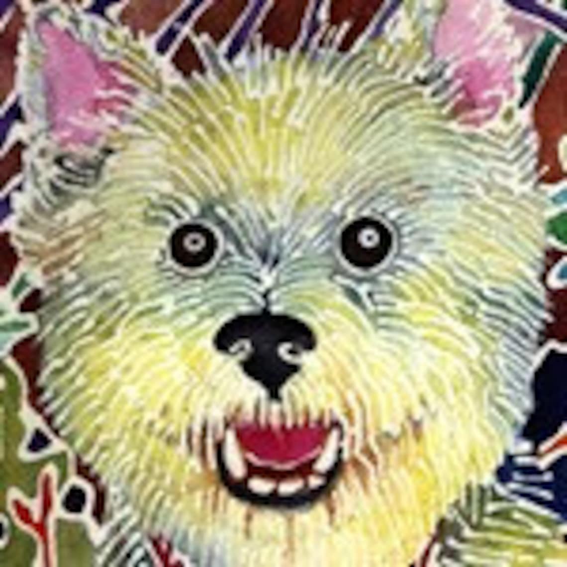 DOG Painting. Dogs. Print. Art Nouveau. Tropical. Small White Etsy