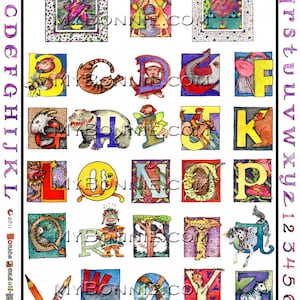 ALPHABET. Pets. ABC. Animals. Letters. Angels. Flowers. Educational. Decorative. Nursery. Nouveau. Whimsical. Childrens Book Illustration