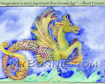 ALBERT EINSTEIN Quote. Seahorse. Sea Animal Art. Decor. Winged Horse. Fantasy. Art Nouveau. Ocean. Mythology. Wall Decor. Horse. Wings. Gift