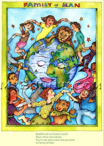 MULTI-CULTURAL. Painting. Children. World. FAMILY. Planet Earth