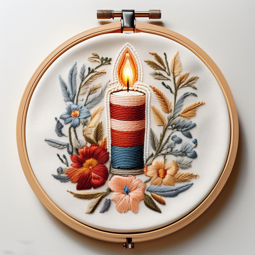 Radiant Candlelight Embroidery Pattern, Hand Embroidery, Digital ...