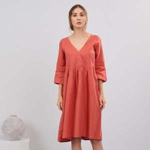 Linen V-neck dress, Women&#39;s linen dress, V-neck dress,  Women&#39;s loose linen dress, Natural linen summer dress
