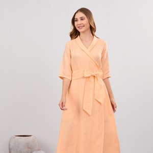 Linen Wrap Dress with Shawl Collar and Pockets, Natural Linen Dress for Women, Linen Maxi Dress For Women, Plus Size Clothing, Summer Dress