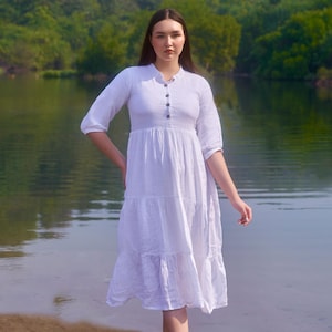 White Linen Dress for Women, Linen Midi Dress, Casual Linen Dress, Summer Linen Dress, Minimalist Midi Dress, Plus Size Linen Dress