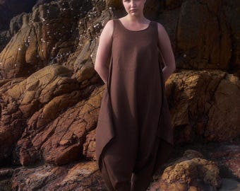 Linen Harem Jumpsuit, Wide Leg Romper, Plus Size Overalls