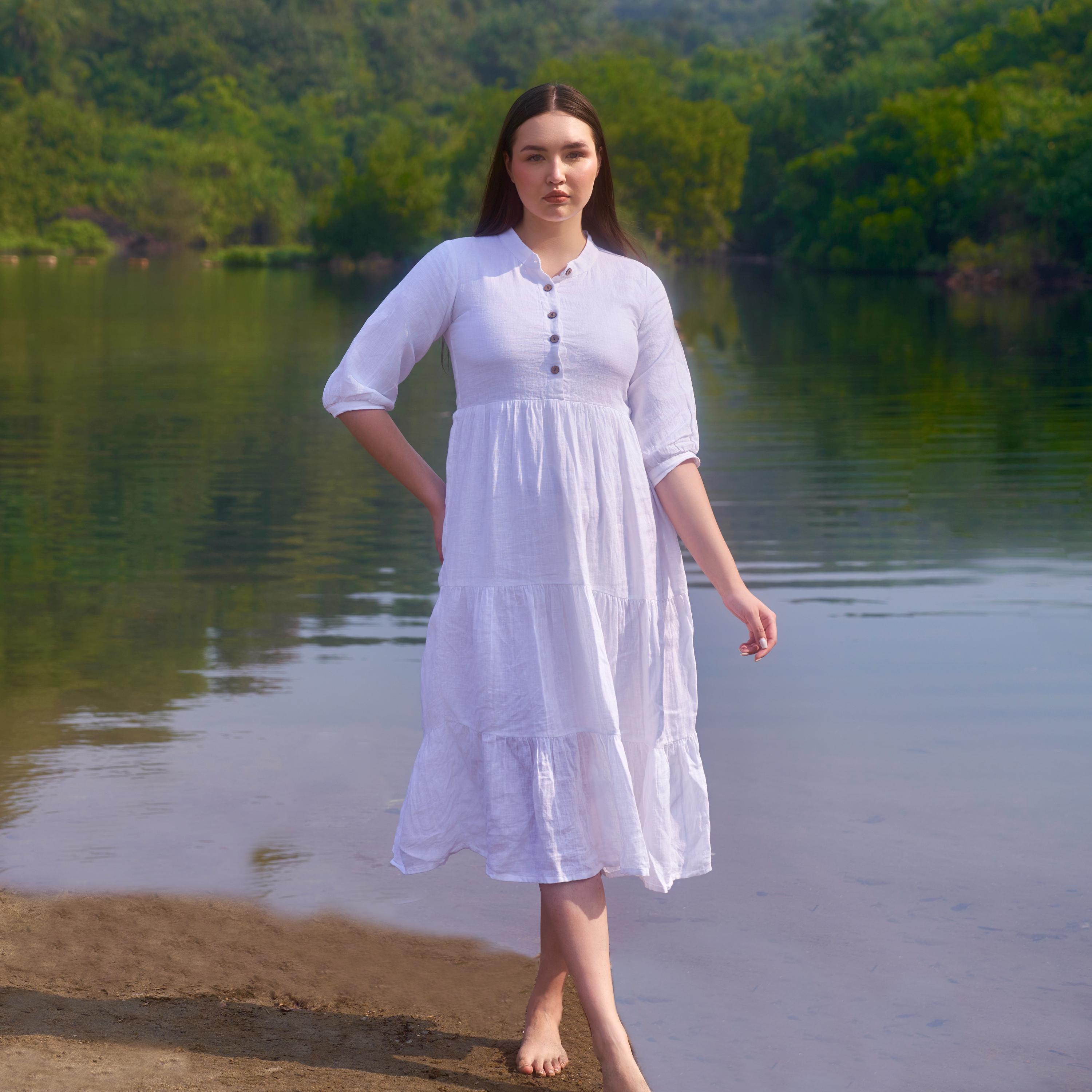 chinese dress ladies Canyon Linen Midi Dress Black / S main image 1