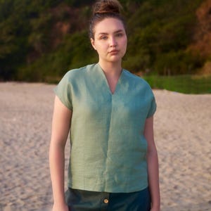 Linen Top | Loose Fit Short Sleeve Blouse | Lightweight Linen Top | Casual Summer Top for Women