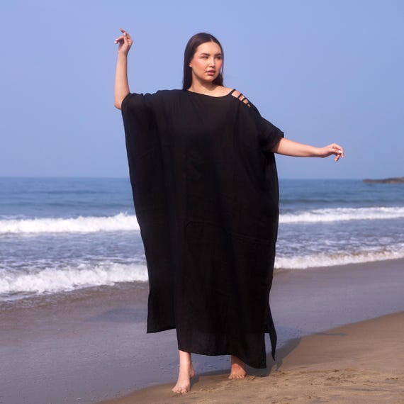black beach dress plus size Black Plus Cheesecloth Cold Shoulder Maxi Beach Dress