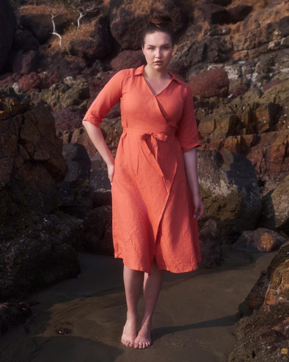 linen wrap dress plus size Organic Linen Wrap Dress, Midi Summer Dress, Plus Size Clothing