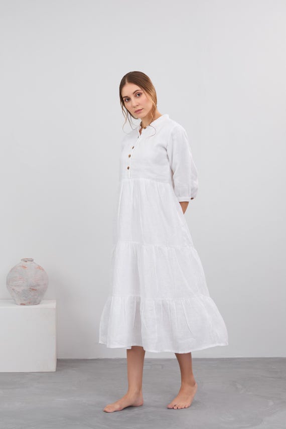 Handmade White Linen Maxi Dress, Loose Fit, Plus Size - Etsy